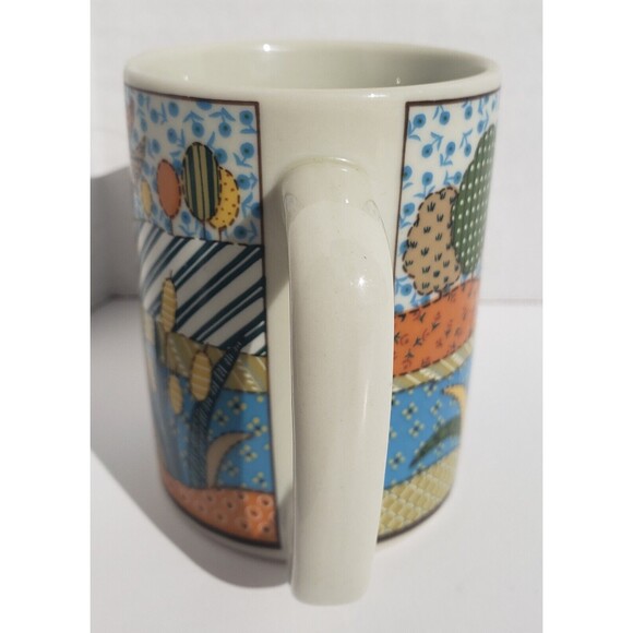 Vintage Otagiri Coffee Mug Patchwork Quilted Mallard Ducks On Pond Japan - Picture 4 of 10